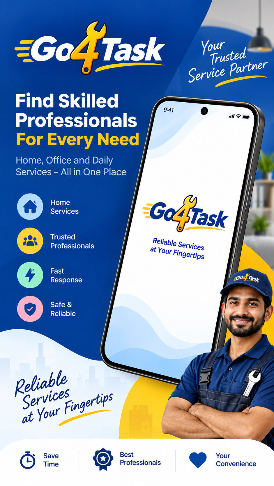 Go4Task home screen and service professional introduction