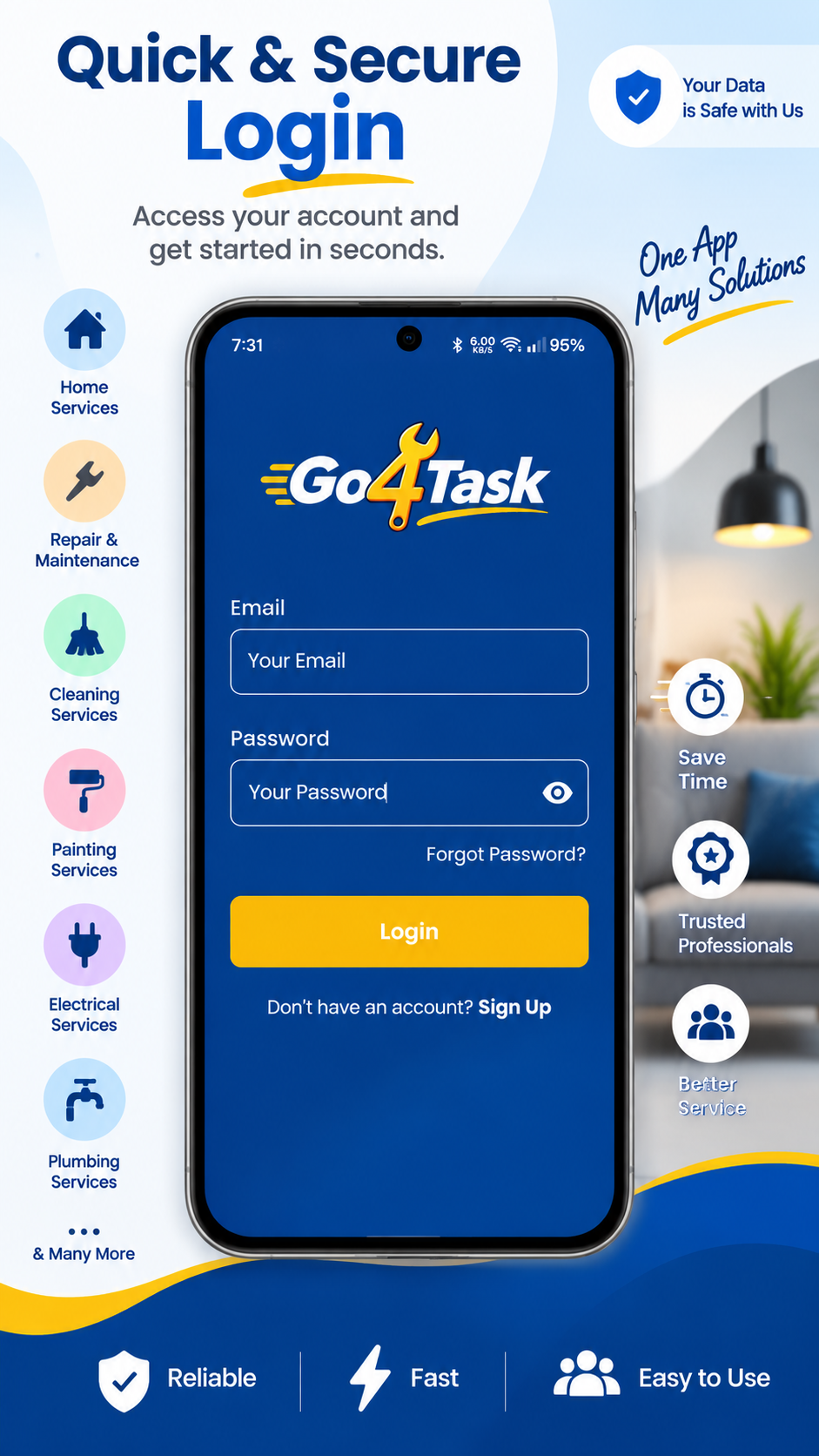 Go4Task secure login screen with phone verification