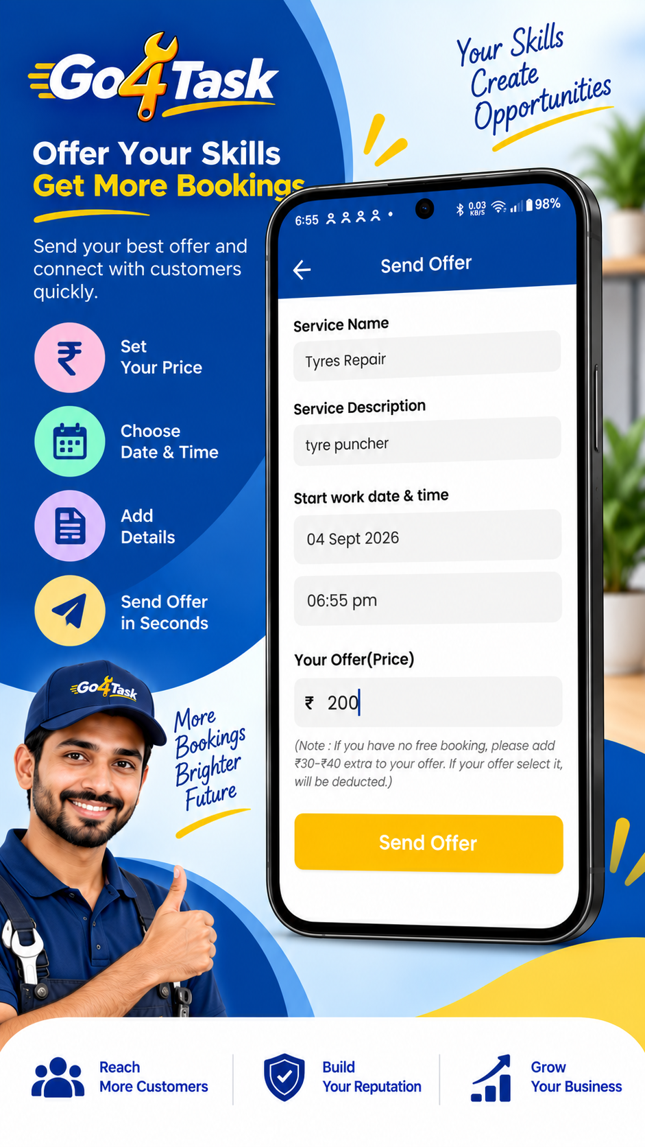 Go4Task provider screen for sending a service offer